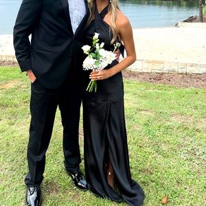 Black halter long formal dress